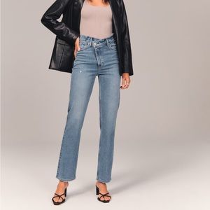 ultra high rise 90s straight jean- criss cross waistband